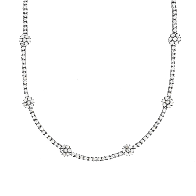 Colar Riviera Flores Cravejada de Zircônia Cristal 42cm