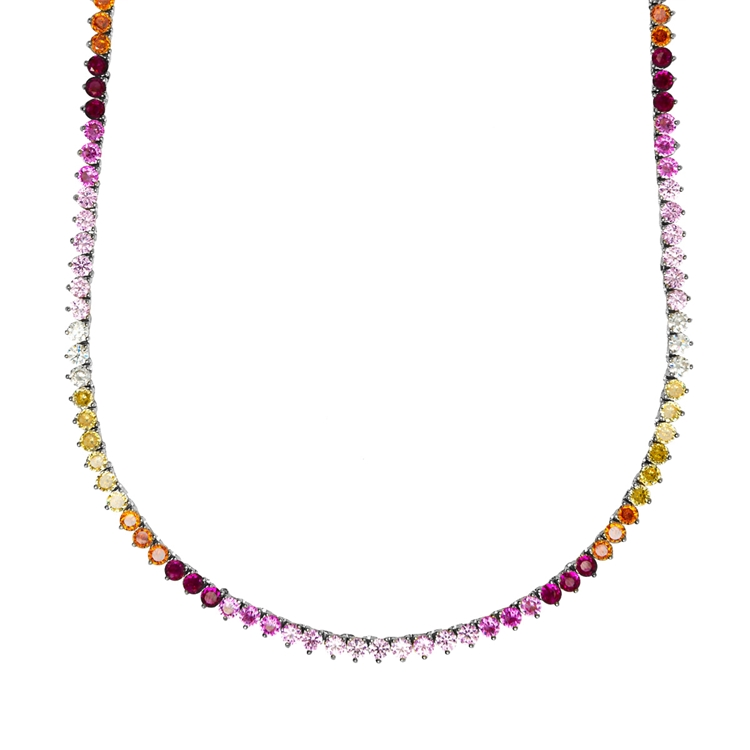 Colar Riviera Tiana Cravejada de Zircônias Rainbow 38cm