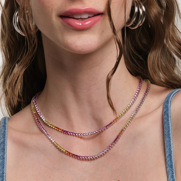Colar Riviera Tiana Cravejada de Zircônias Rainbow 38cm