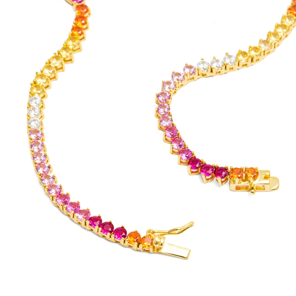 Colar Riviera Tiana Cravejada de Zircônias Rainbow 38cm