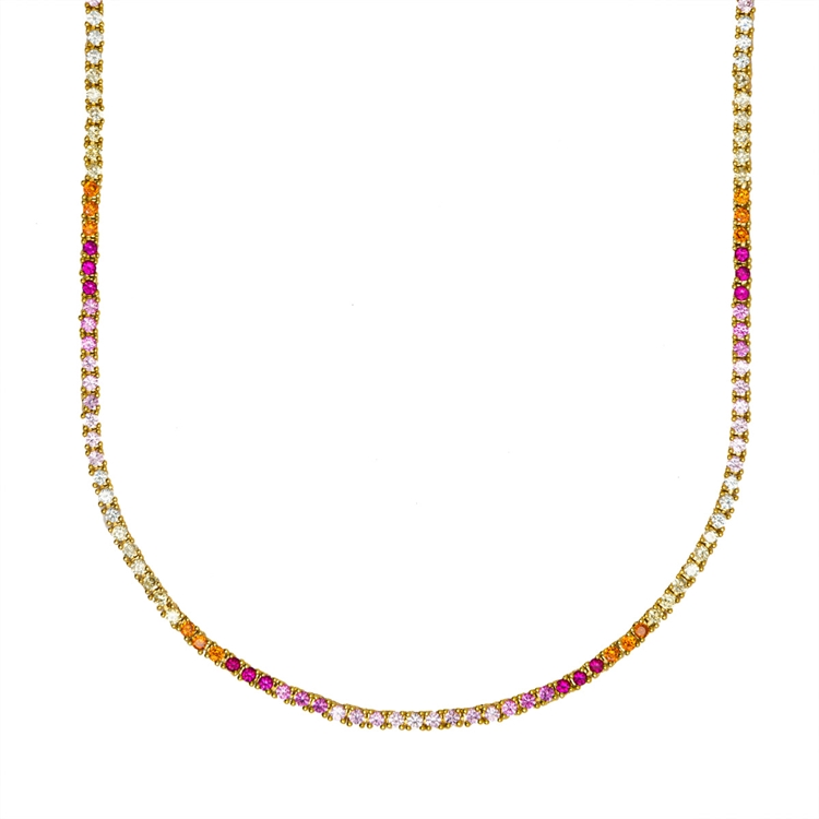 Colar Riviera Anna Cravejada de Zircônias Rainbow 38cm