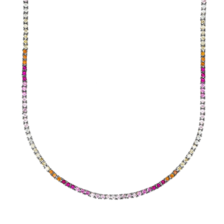 Colar Riviera Anna Cravejada de Zircônias Rainbow 38cm