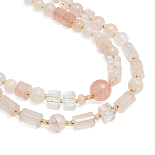 Colar Pedra Natural Duplo Quartzo Rosa