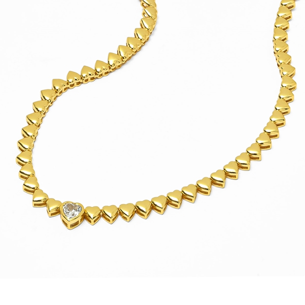 Colar Classic Corações e Zircônia