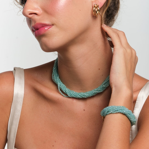 Pulseira Voltas Zircônias Turquesa Claro