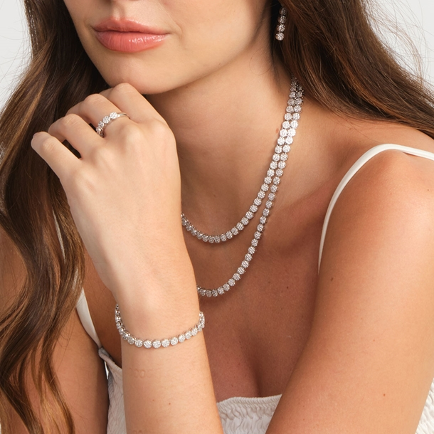Pulseira Riviera Bolinha Cravejada de Zircônias Cristal 17cm