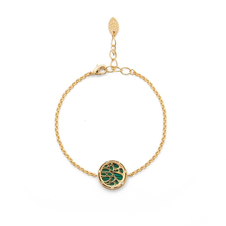 Pulseira Medalha Círculos Malaquita