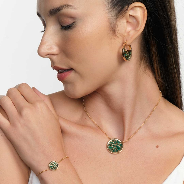 Pulseira Medalha Círculos Malaquita
