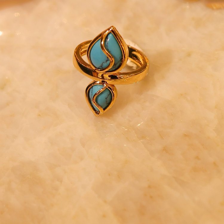 Anel Gipsy Turquesa Pedra Dupla