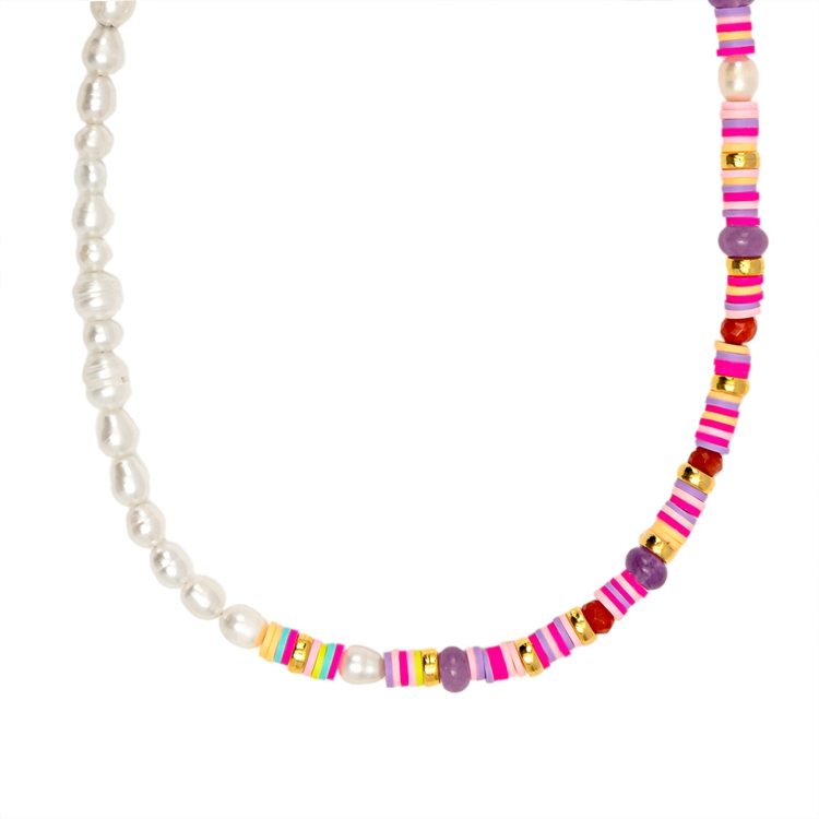 Colar Fun Pérolas e Beads Rainbow 40cm