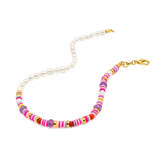 Colar Fun Pérolas e Beads Rainbow 40cm