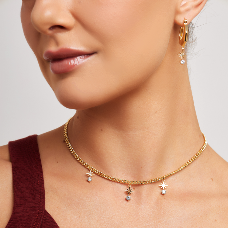 Colar com Zircônias Crevejadas Banho Ouro 18k