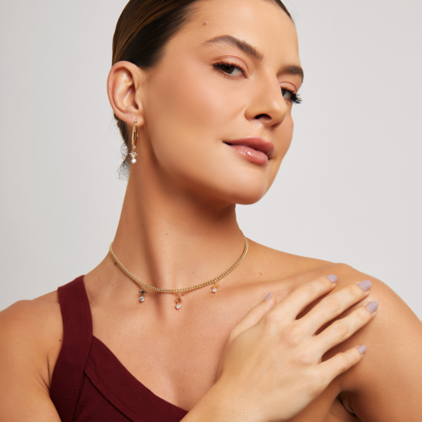 Colar com Zircônias Crevejadas Banho Ouro 18k
