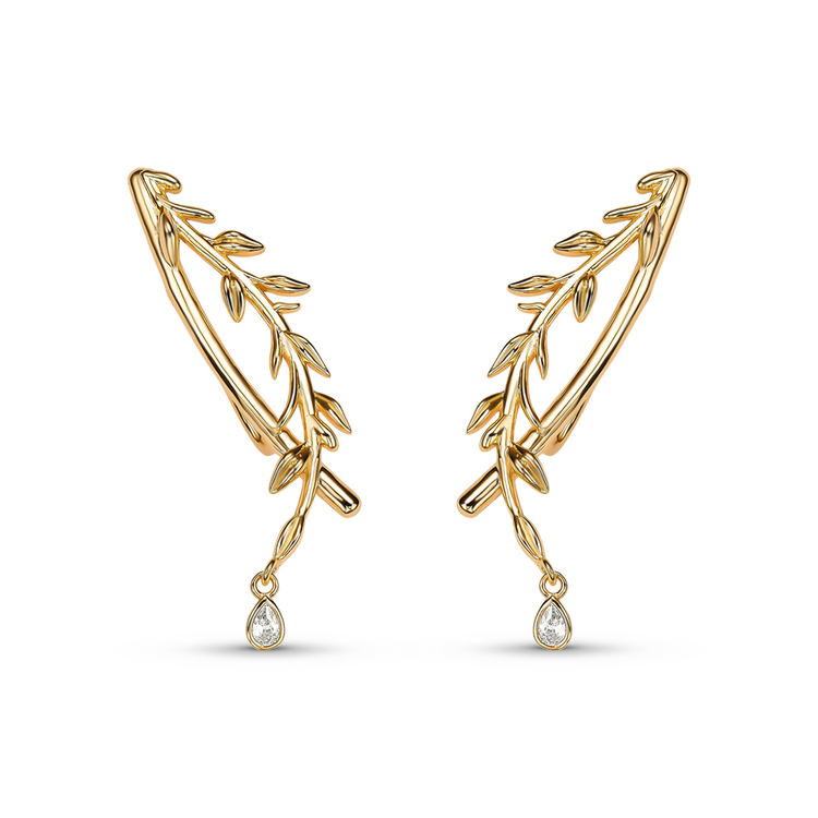 Brinco Earcuff Classic Ramos Banho de Ouro 18k