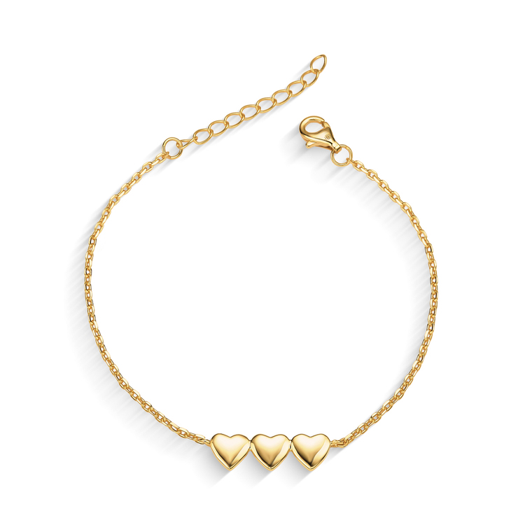 Pulseira Mini Corações Filha Prata 925 Banho de Ouro 18K