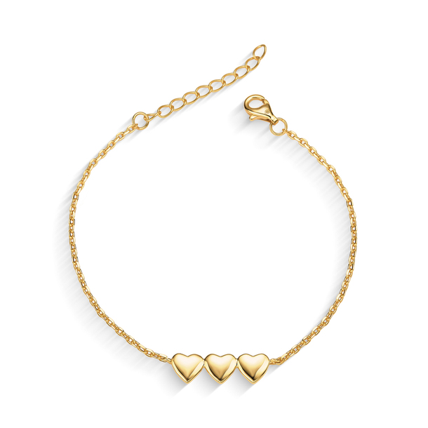 Pulseira Mini Corações Filha Prata 925 Banho de Ouro 18K