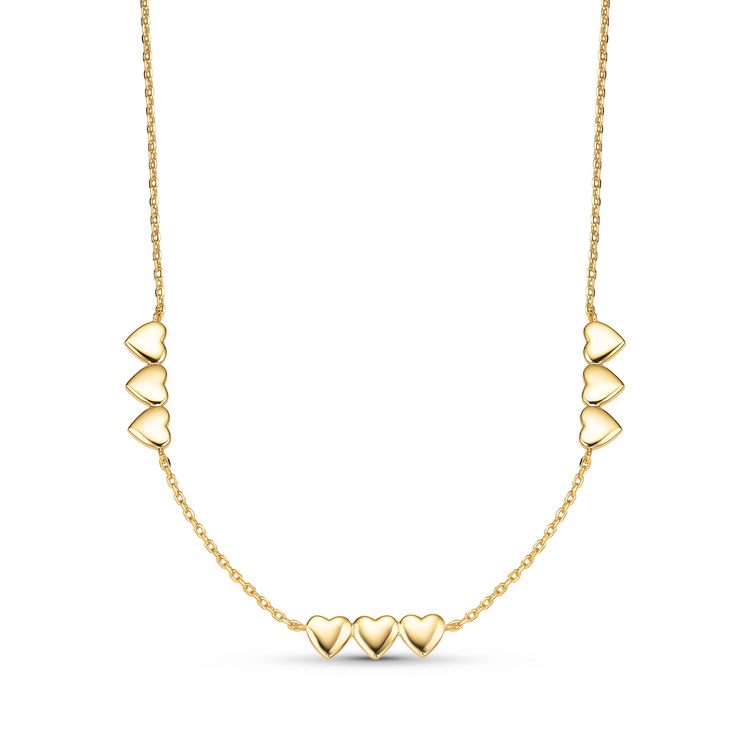 Colar Mini Corações Filha Prata 925 Banho de Ouro 18K 30cm