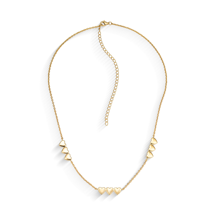 Colar Mini Corações Mãe Prata 925 Banho de Ouro 18K 40cm