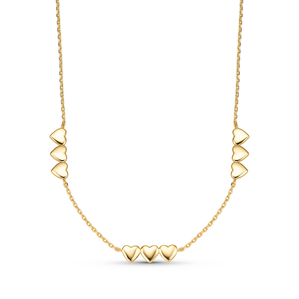 Colar Mini Corações Mãe Prata 925 Banho de Ouro 18K 40cm