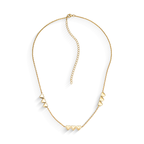 Colar Mini Corações Mãe Prata 925 Banho de Ouro 18K 40cm