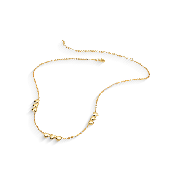 Colar Mini Corações Mãe Prata 925 Banho de Ouro 18K 40cm