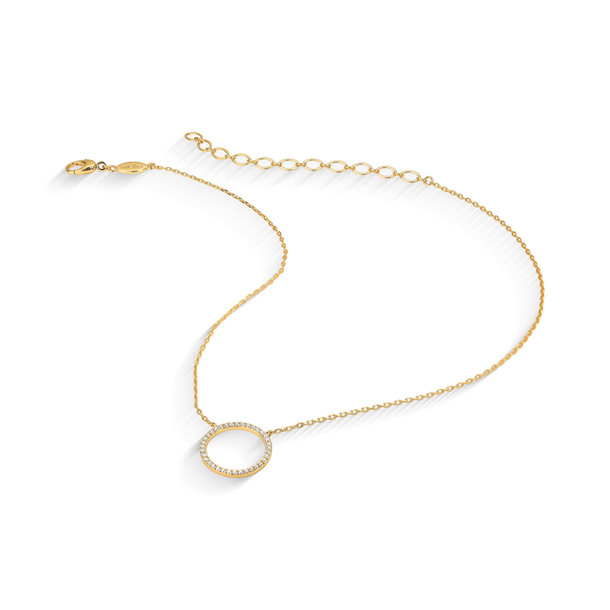 Colar Classic Circulo Cravejado de Zircônias Banho de Ouro 18K