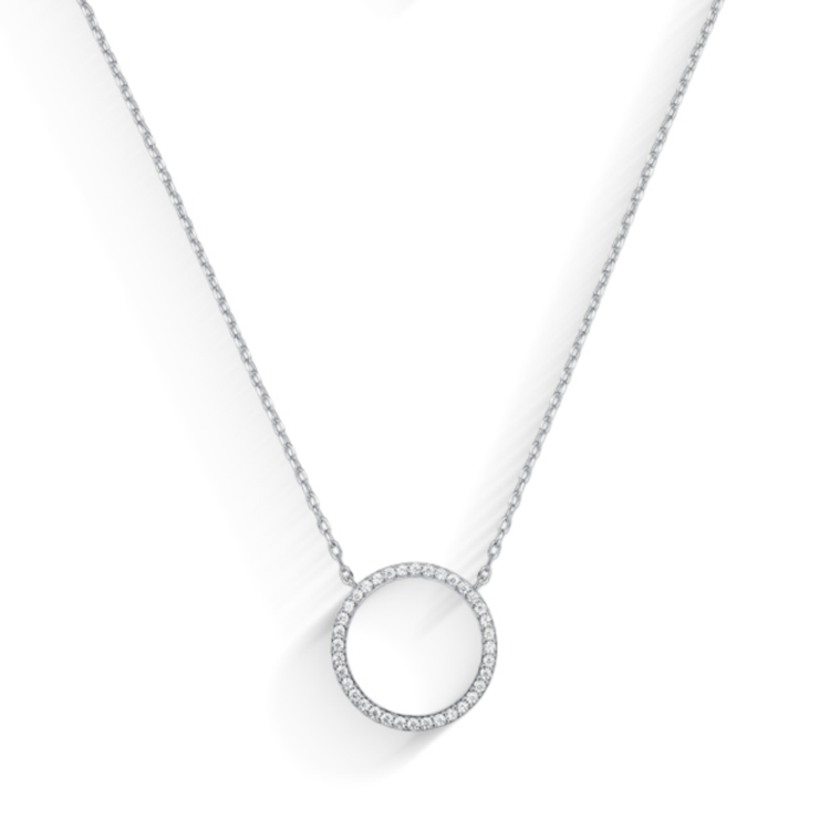 Colar Classic Circulo Cravejado de Zircônias Banho a Ródio