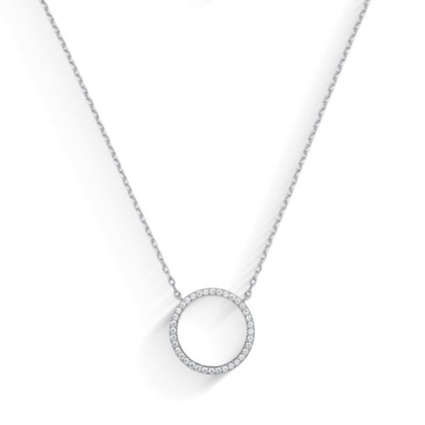 Colar Classic Circulo Cravejado de Zircônias Banho a Ródio