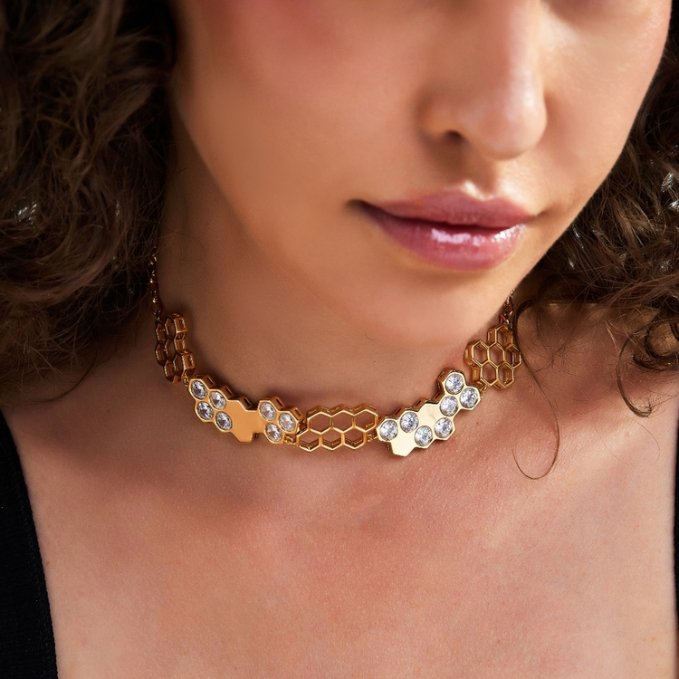 Colar Colmeia Banho de Ouro 18K