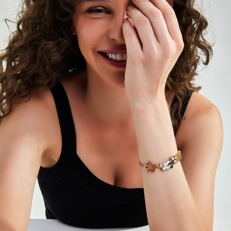 Pulseira Colmeia Banho de Ouro 18K