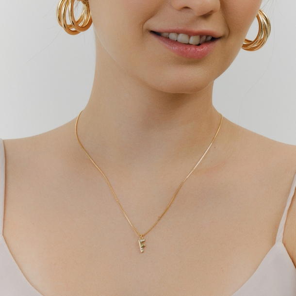 Colar Longo Zircônias Cravejadas Letra F