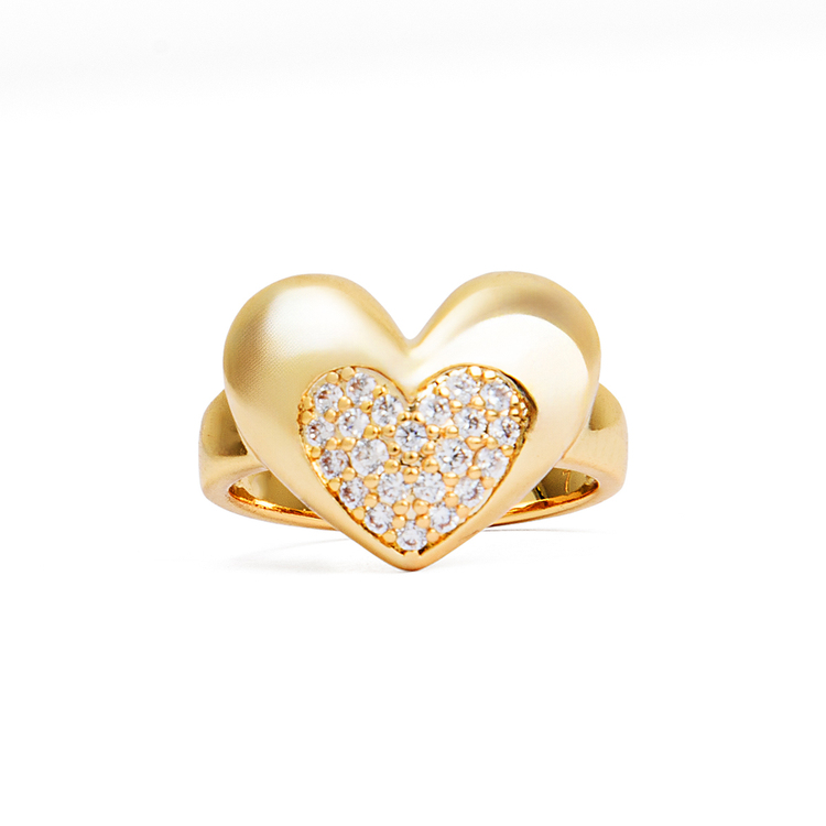 Anel Coração Cravejado de Zircônias Banho Ouro 18k