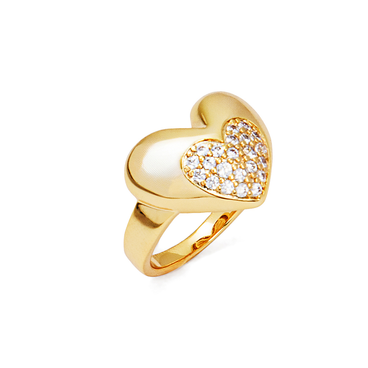 Anel Coração Cravejado de Zircônias Banho Ouro 18k