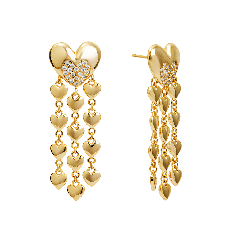 Brinco Corações Cravejado de Zircônias Ouro 18k