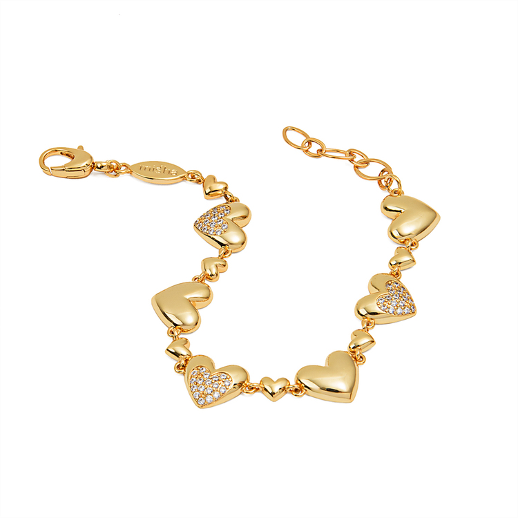 Pulseira  Corações Cravejado de Zircônias Ouro 18k