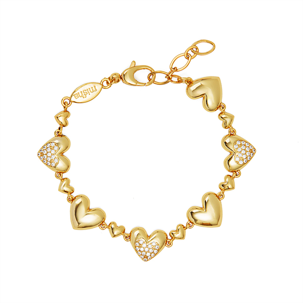 Pulseira  Corações Cravejado de Zircônias Ouro 18k