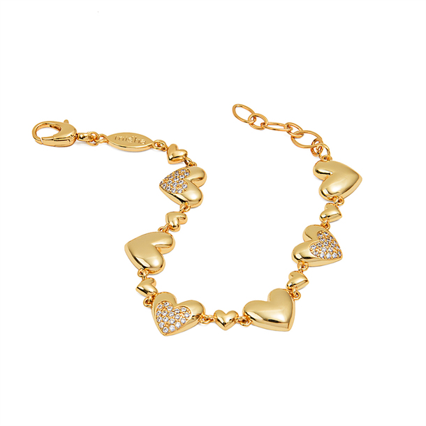 Pulseira  Corações Cravejado de Zircônias Ouro 18k