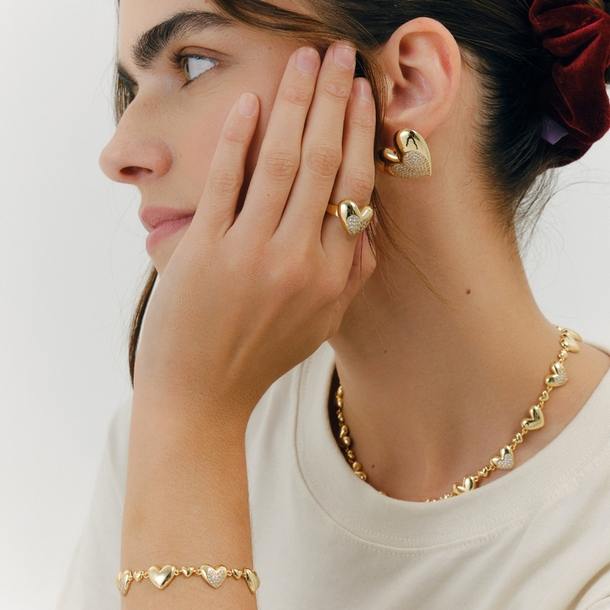 Pulseira  Corações Cravejado de Zircônias Ouro 18k