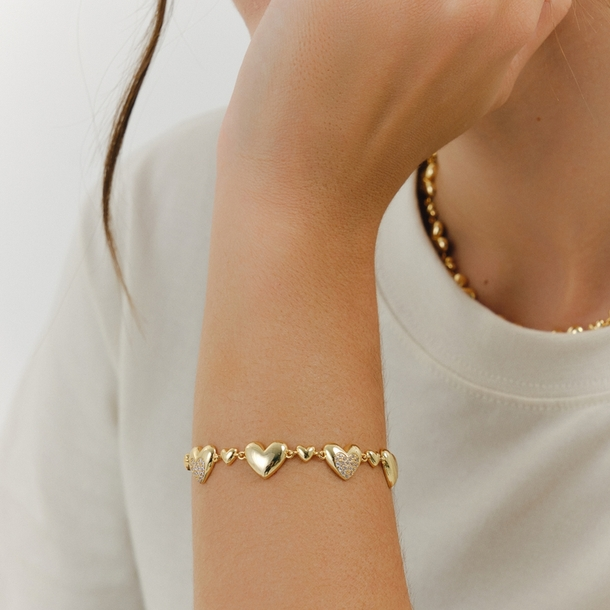 Pulseira  Corações Cravejado de Zircônias Ouro 18k