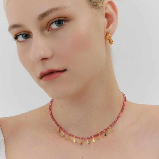 Colar Gipsy Zircônias e Gotinhas Framboesa