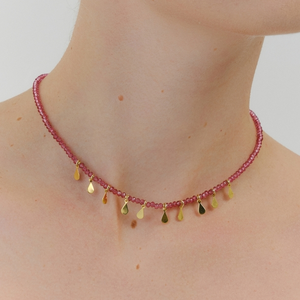 Colar Gipsy Zircônias e Gotinhas Framboesa