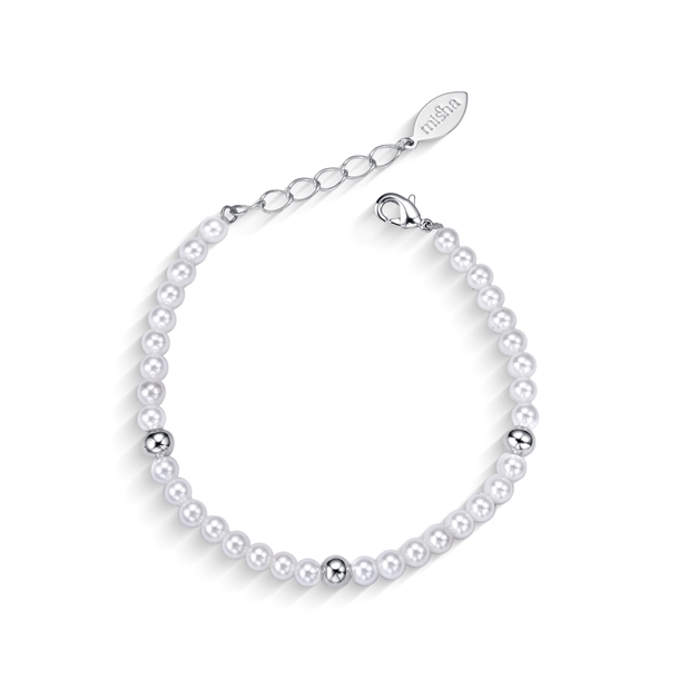 Pulseira de Pérolas Banhado a Ródio Branco
