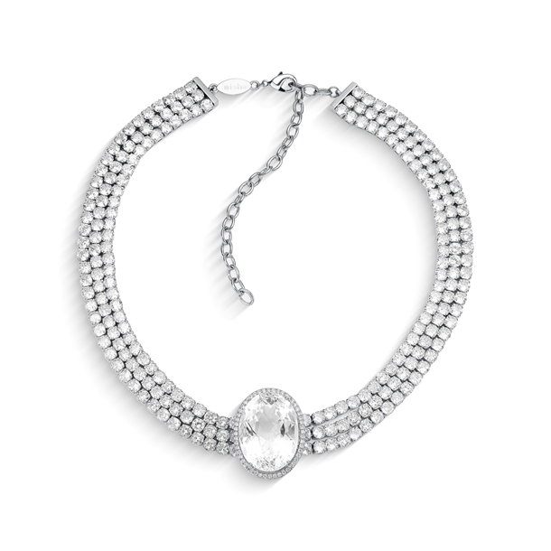 Colar Choker Zircônias Cravejadas Banhado a Ródio  Branco