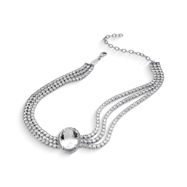 Colar Choker Zircônias Cravejadas Banhado a Ródio  Branco