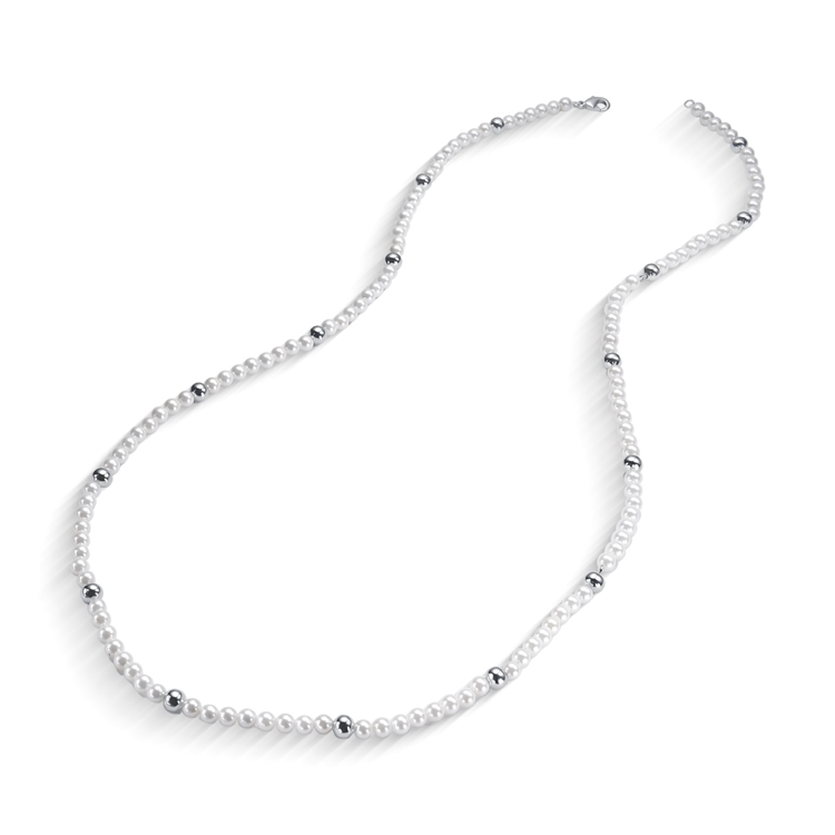 Colar de Pérolas Banhado a Ródio Branco