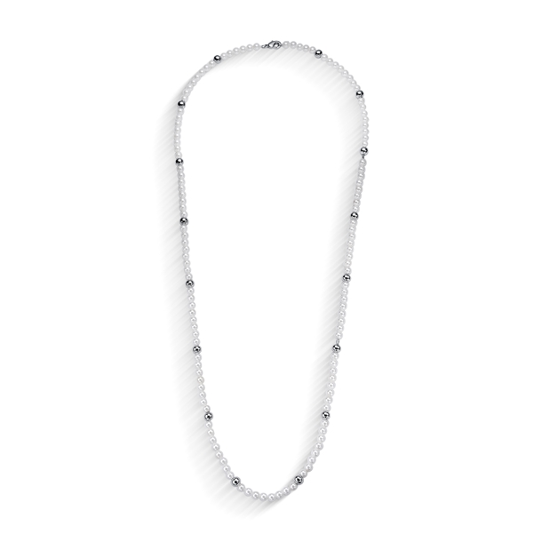 Colar de Pérolas Banhado a Ródio Branco