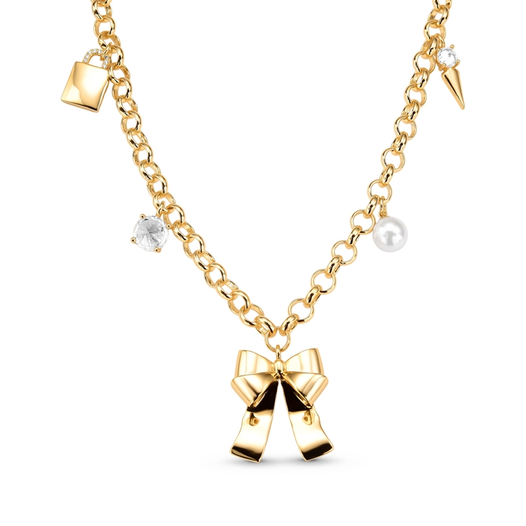 Colar Elos e Pingentes Banho Ouro 18k