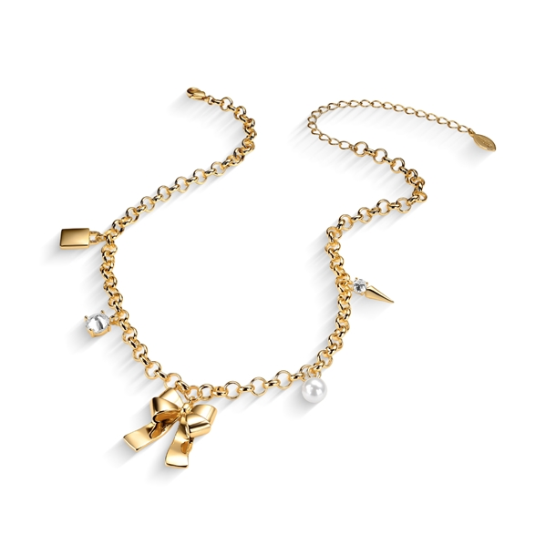 Colar Elos e Pingentes Banho Ouro 18k