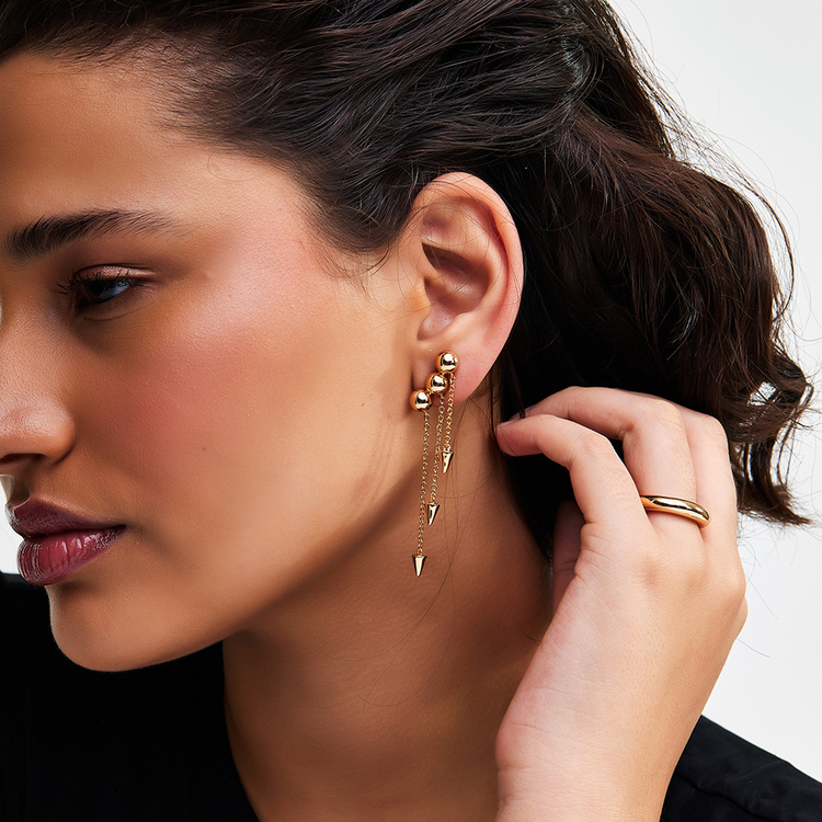 Brinco Chuva Spikes Banho Ouro 18k
