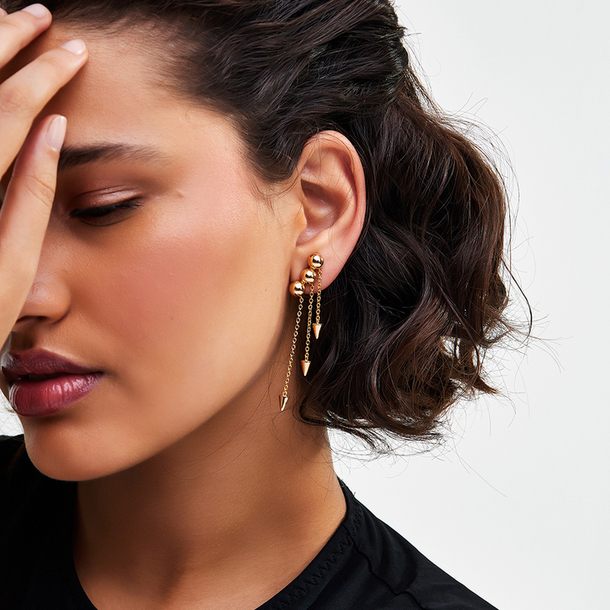 Brinco Chuva Spikes Banho Ouro 18k